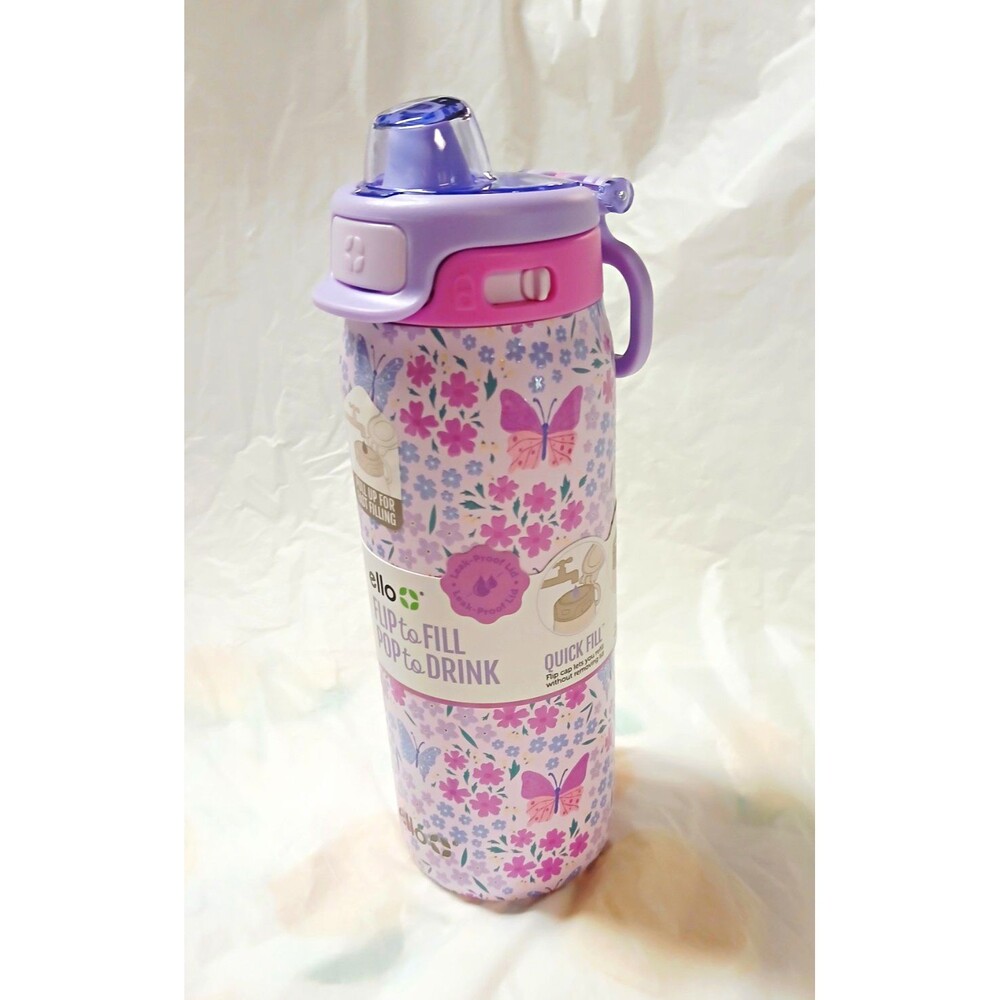 Ello Pop & Fill 18oz Kids Bottle Butterfly Floral Purple/Pink BPA-Free